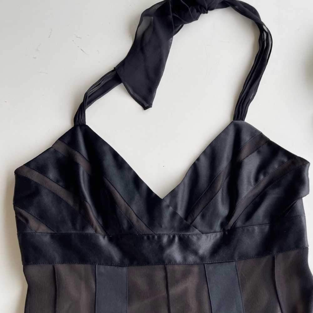Bcbgmaxazria Black Silky Halter Top Dress | Color: Black/Tan | Size: 8